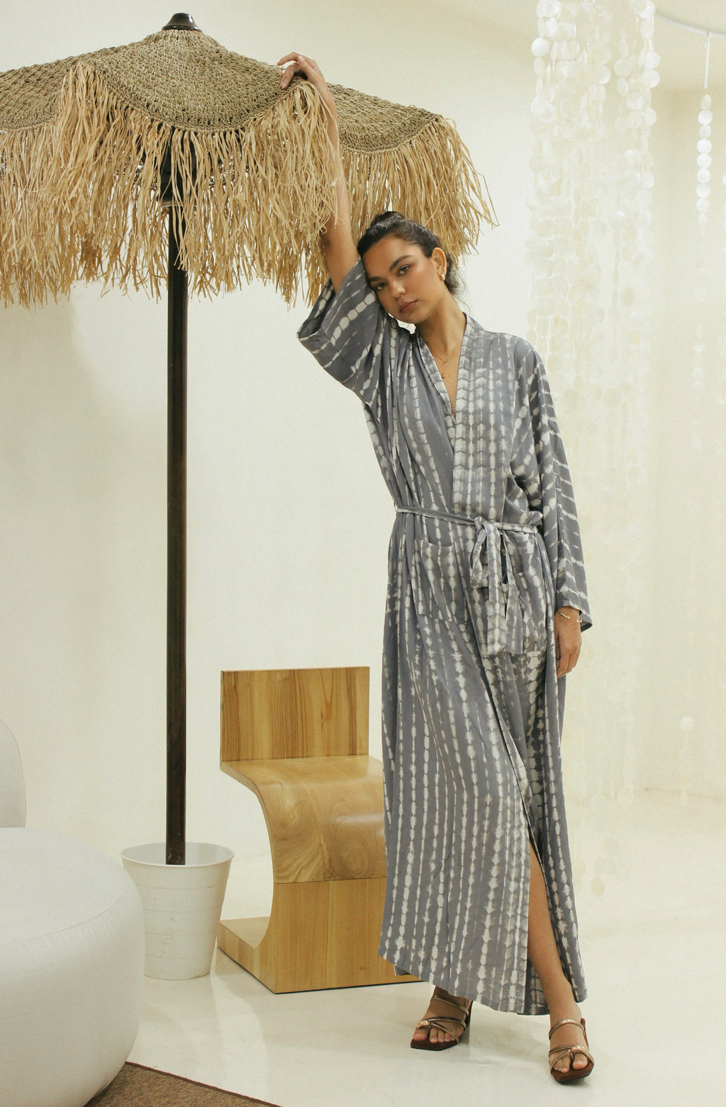 Women’s Bali tie-dye maxi kimono featuring a flowing, relaxed silhouette for effortless resort wear. - Tulalara