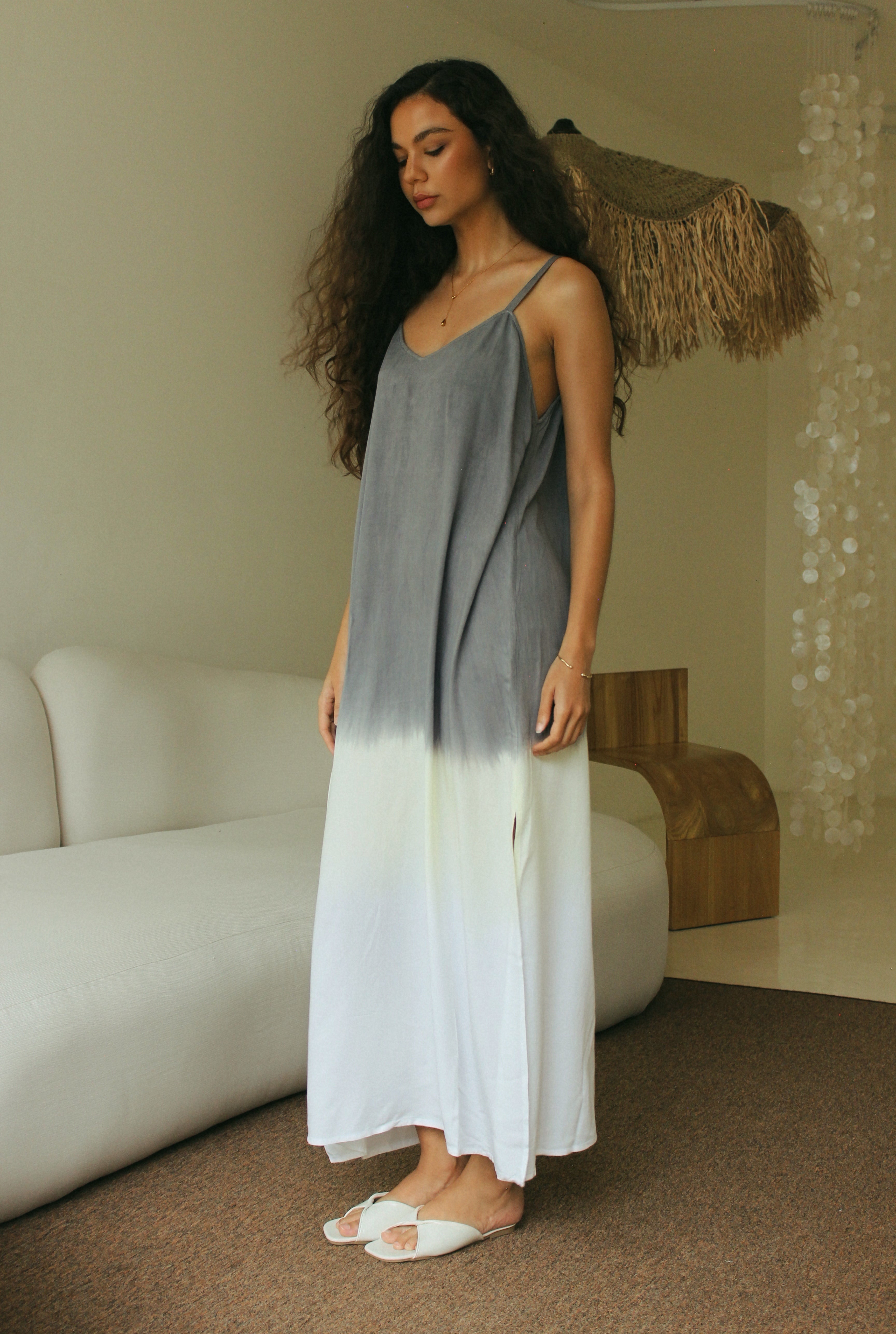 Grey ombré maxi slip dress with relaxed flowing silhouette - Tulalara