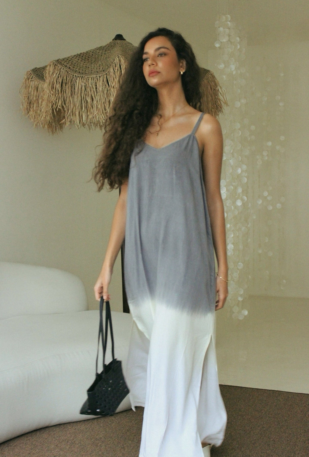 Elegant grey gradient lounge dress with effortless silhouette - Tulalara