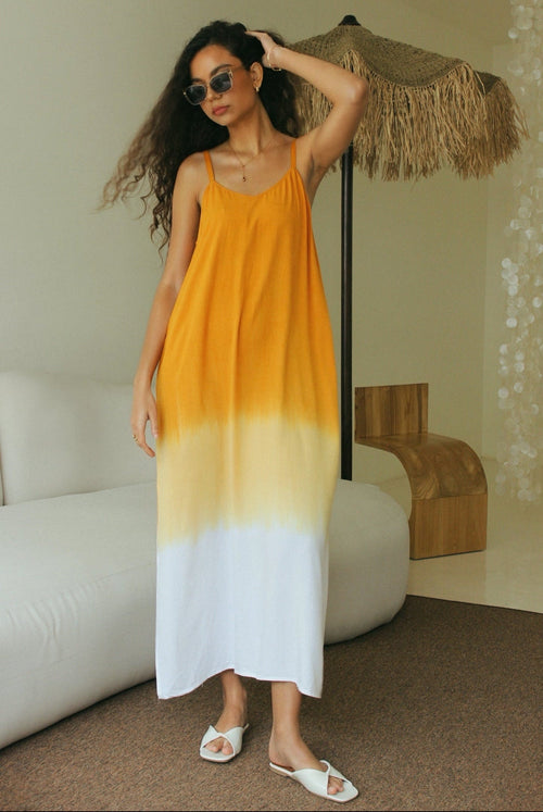 Orange ombré maxi slip dress with relaxed flowing silhouette - Tulalara